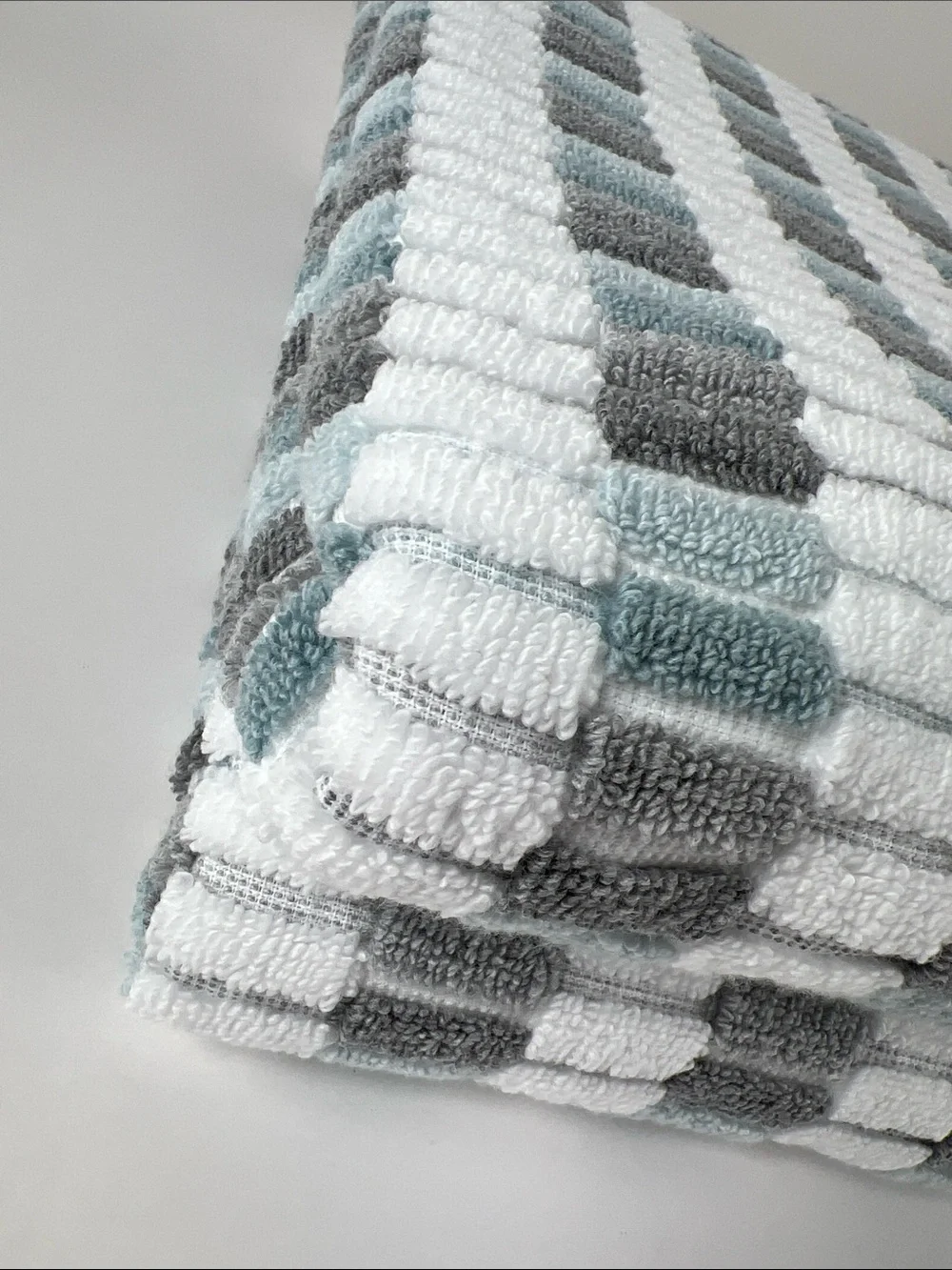 Ecoexistence Zero Twist Loops Bath Towel Set - Blue Gray White Stripe - 2 Pc NEW